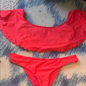Southbeach coral scalloped swim suit bikini